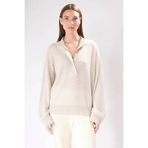 NEW CASHMERE CLOUDS quarter zip cashmere sweater in oatmeal